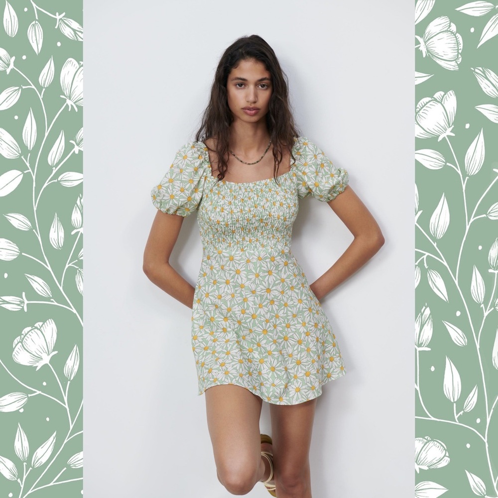 NWT Zara Daisy Linen Blend Dress, Sz L